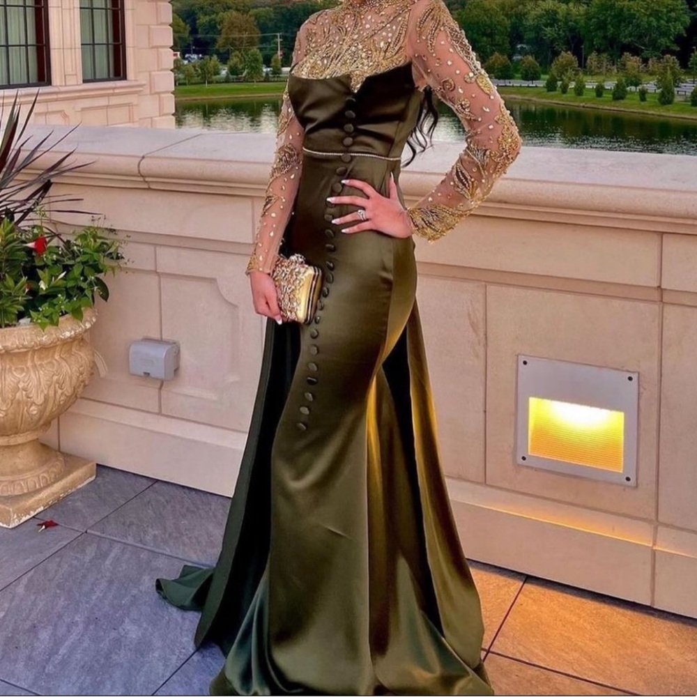 Elegant Olive Green Evening Gown